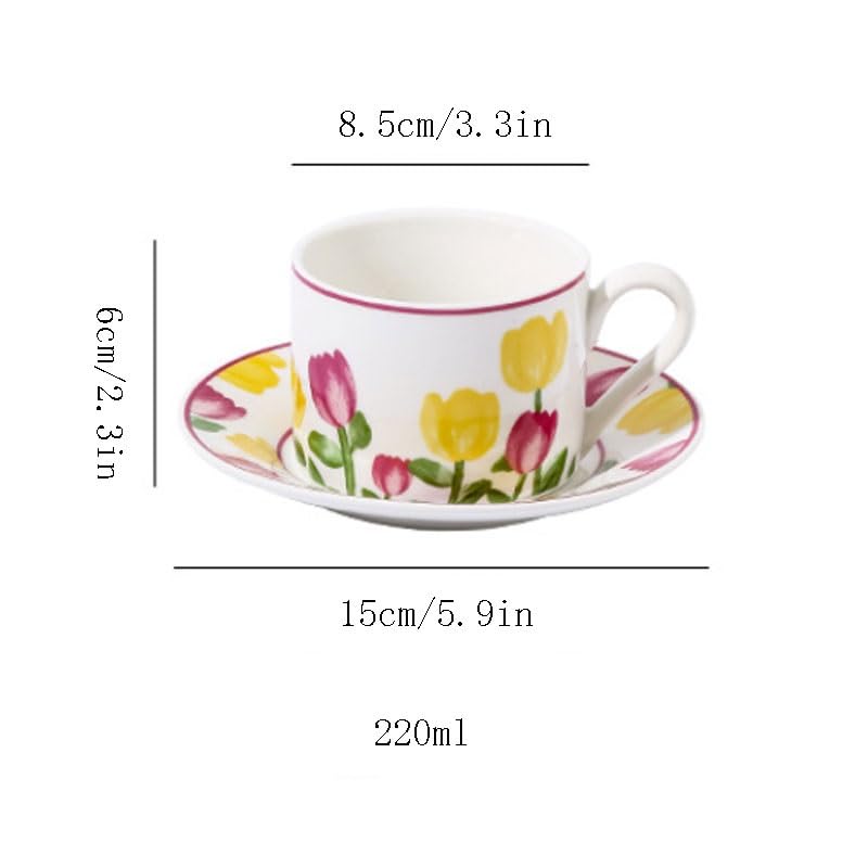 Hand-Painted Ceramic Coffee Cup & Saucer Set