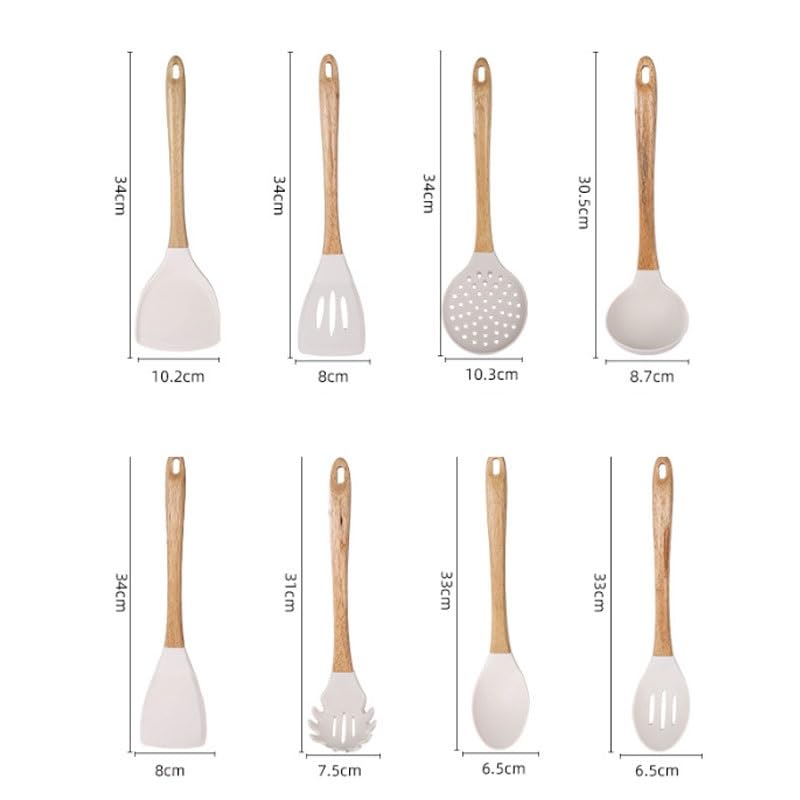 Silicone Spatula & Soup Spoon Set with Wooden Handles
