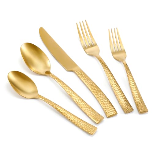 Hand-Forged Hammered Stainless Steel Flatware Set