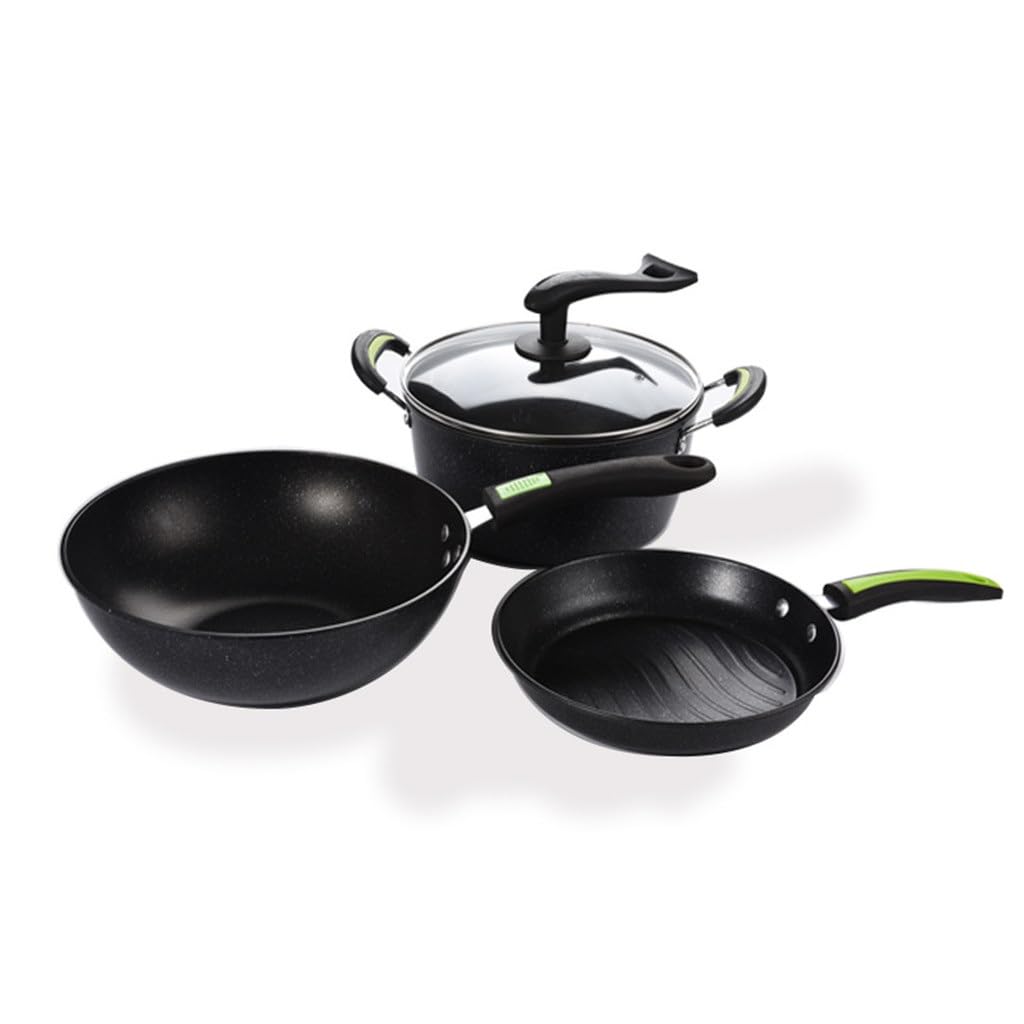 Kitchenware Wheat Stone Non-stick Pan Frying Wok Set Three-piece Household