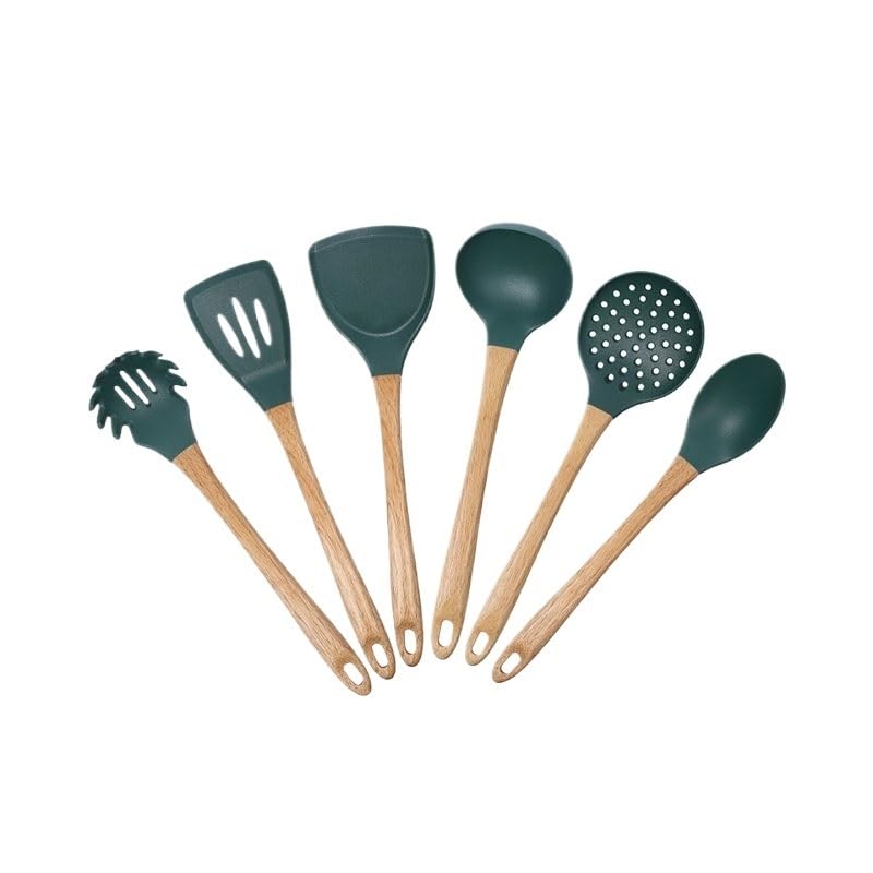 Silicone Spatula & Soup Spoon Set with Wooden Handles