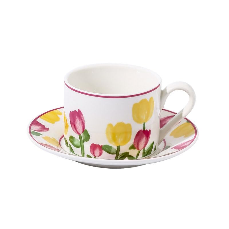 Hand-Painted Ceramic Coffee Cup & Saucer Set
