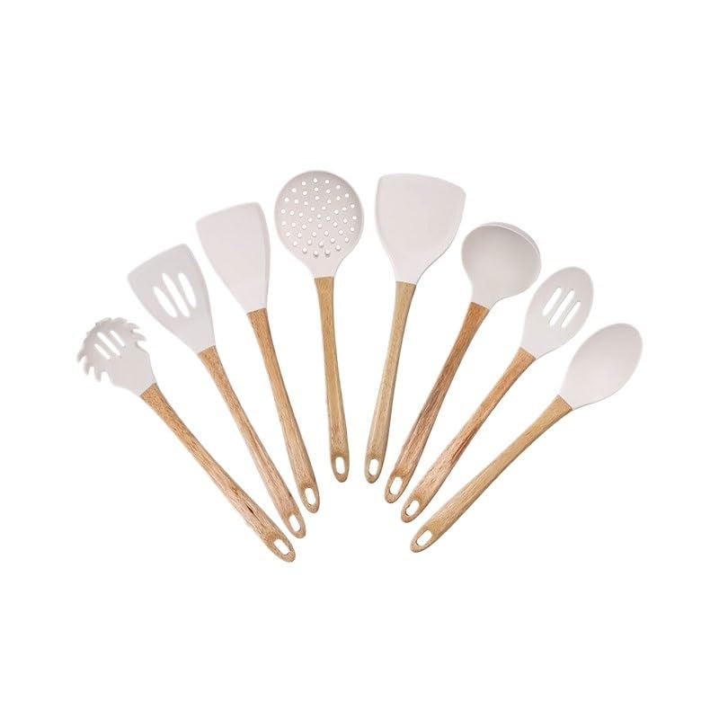 Silicone Spatula & Soup Spoon Set with Wooden Handles