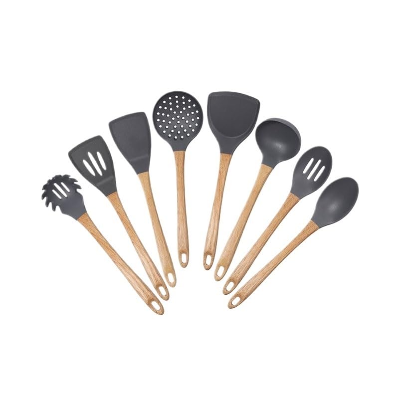 Silicone Spatula & Soup Spoon Set with Wooden Handles