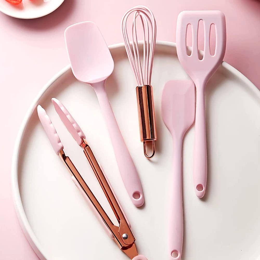 8-Piece Silicone Cooking Utensil Set with Rose Gold Handles