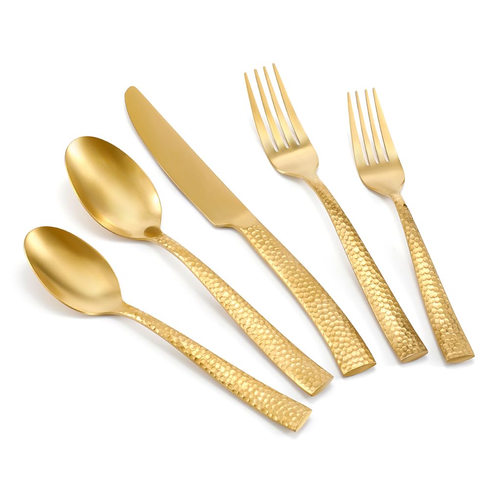 Hand-Forged Hammered Stainless Steel Flatware Set