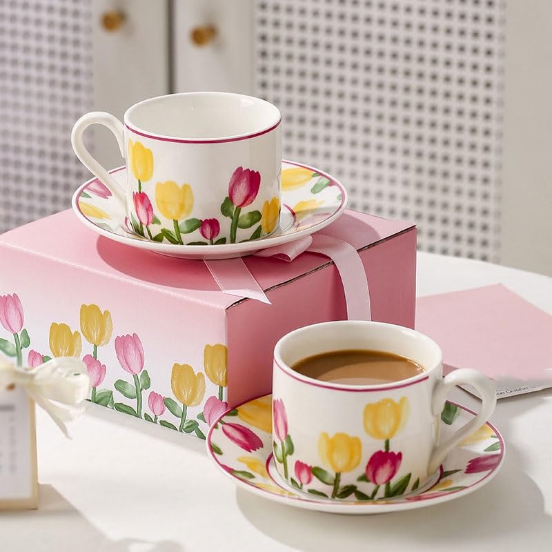 Hand-Painted Ceramic Coffee Cup & Saucer Set