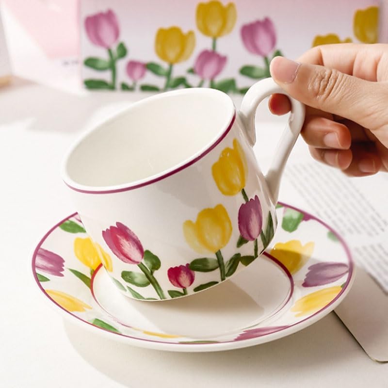 Hand-Painted Ceramic Coffee Cup & Saucer Set