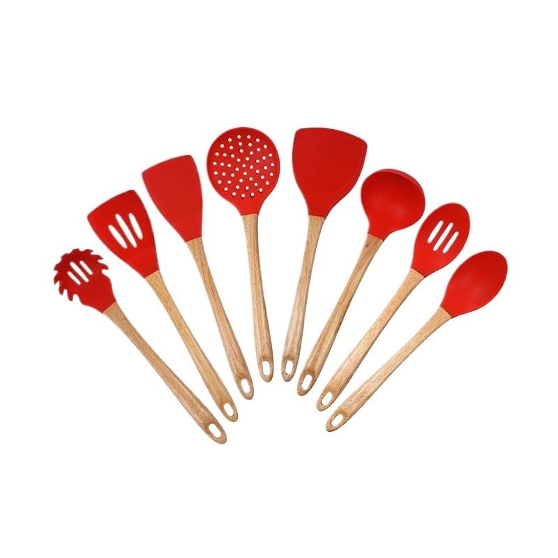 Silicone Spatula & Soup Spoon Set with Wooden Handles