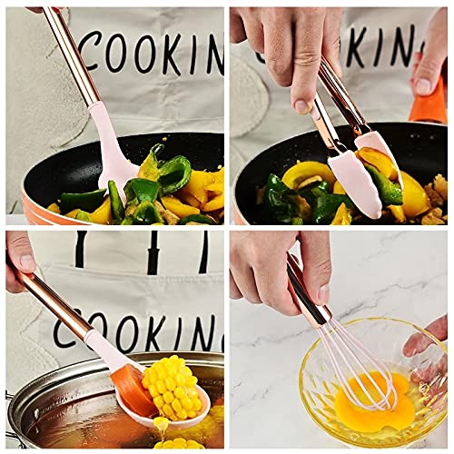 8-Piece Silicone Cooking Utensil Set with Rose Gold Handles