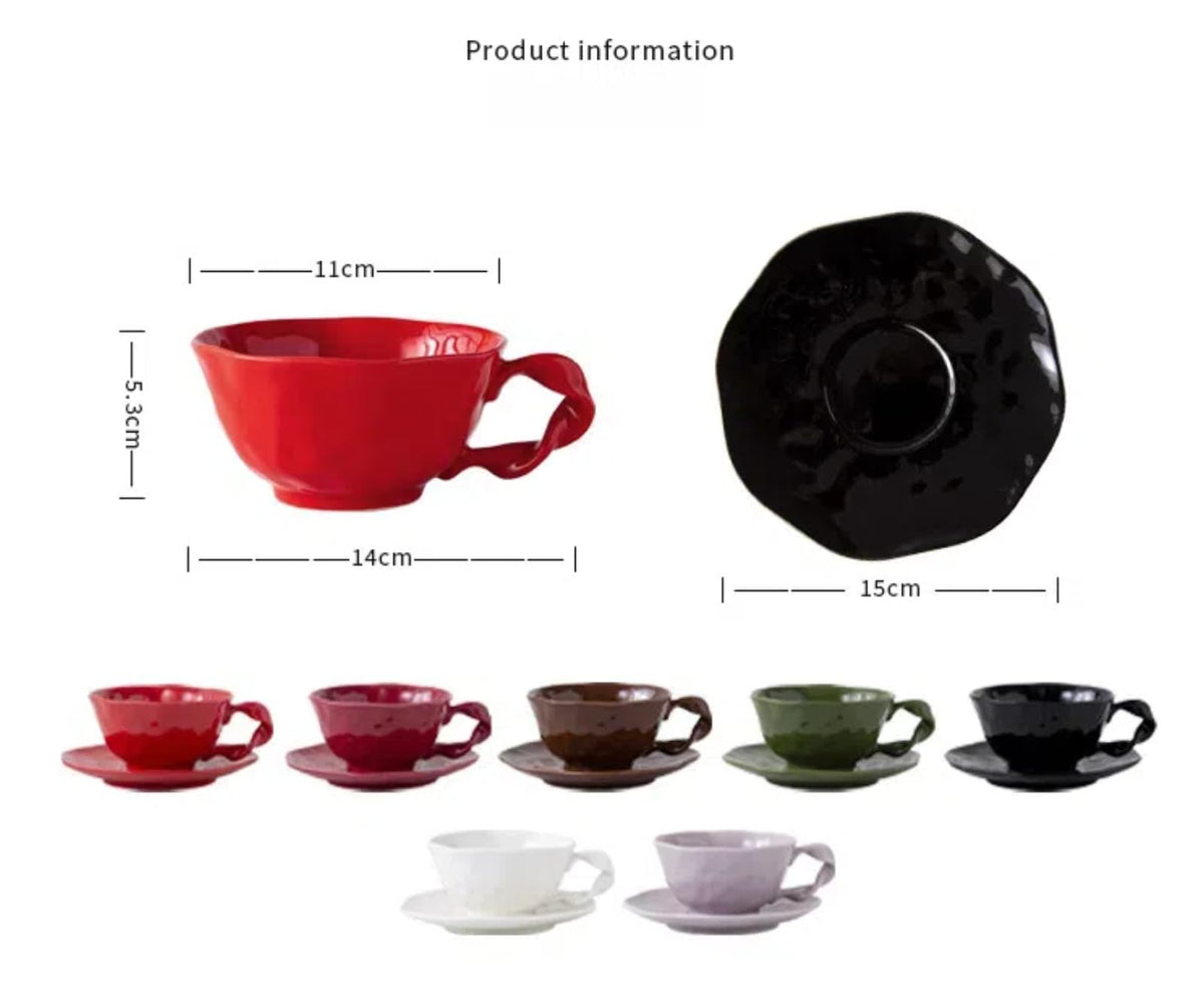 360ml Irregular Ceramic Coffee Cup & Saucer Set
