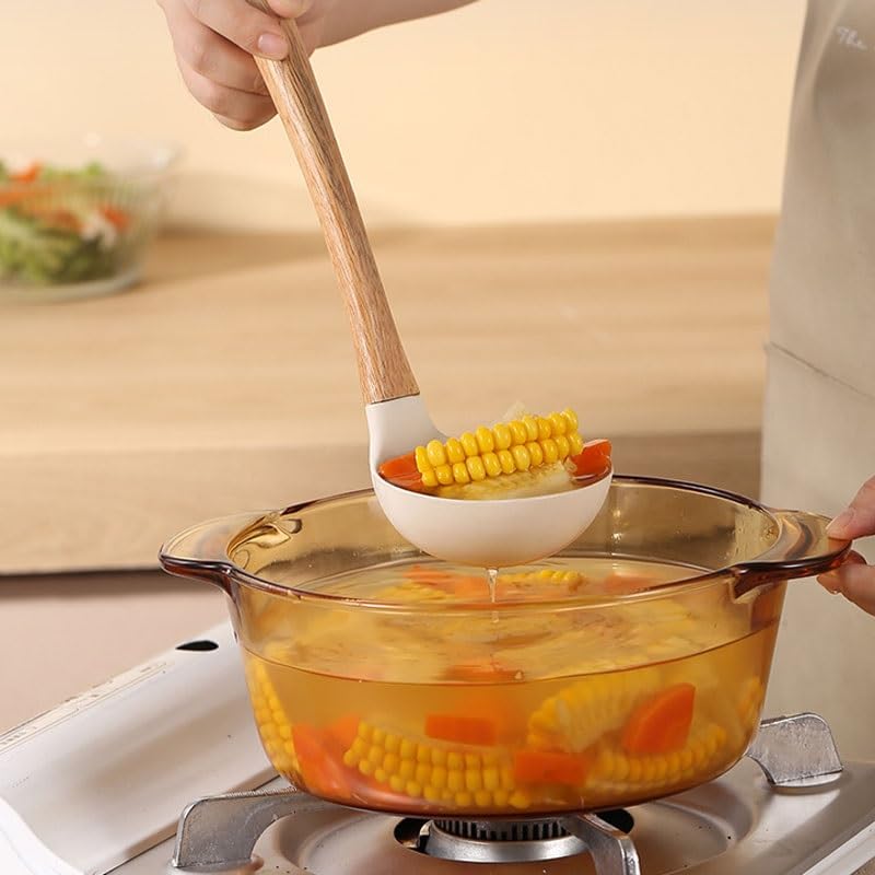 Silicone Spatula & Soup Spoon Set with Wooden Handles