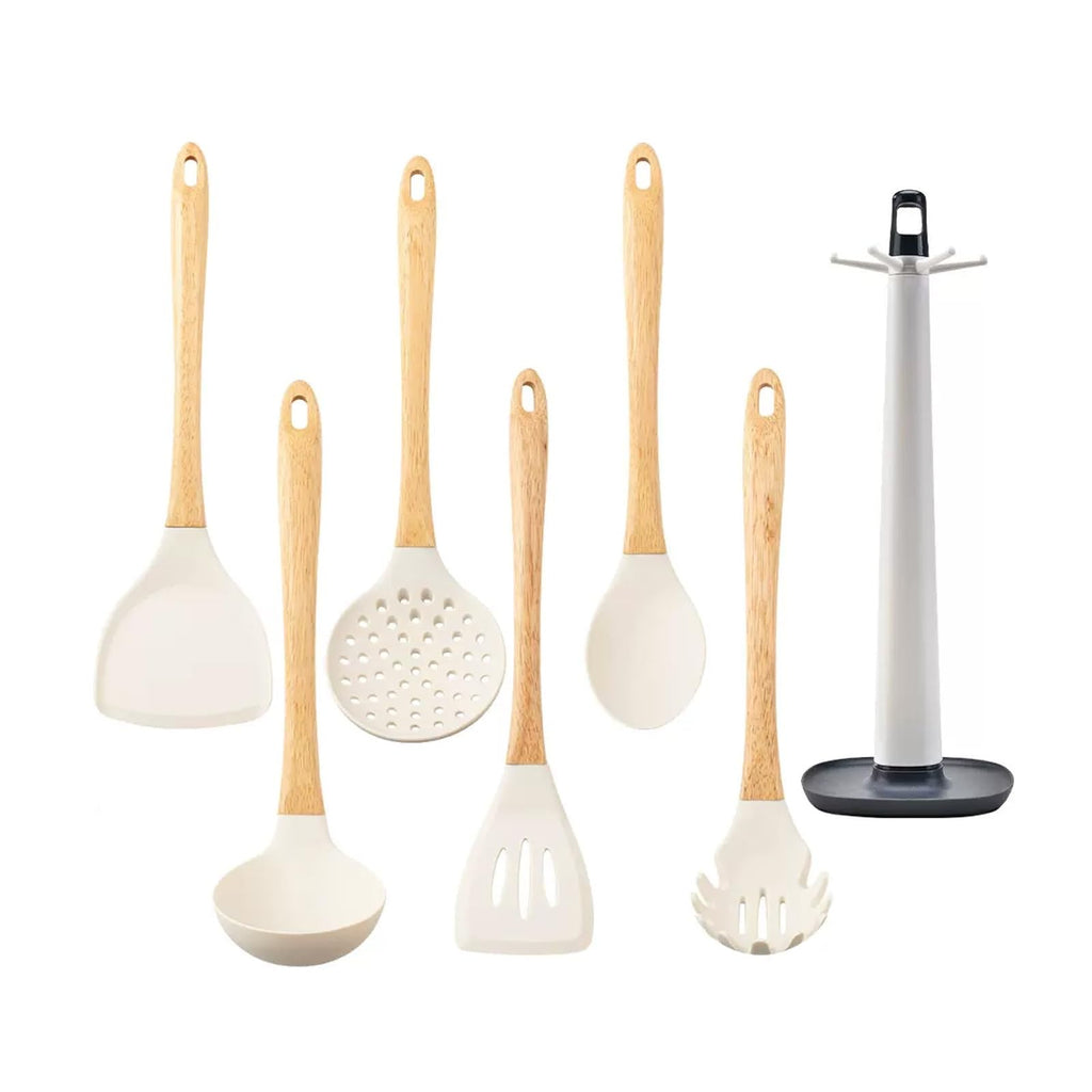 7-Piece Heat-Resistant Silicone Cooking Utensil Set with Rotating Stand