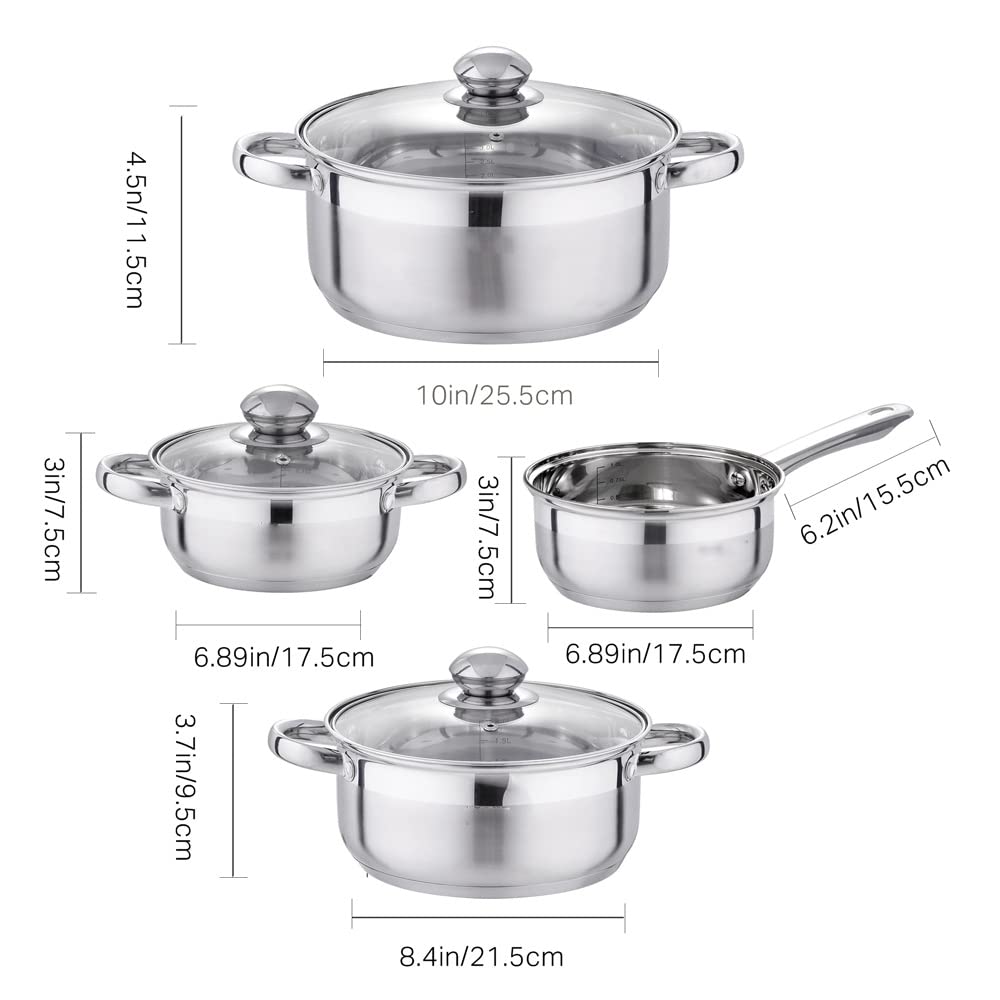 7-Piece Stainless Steel Cookware Set with Glass Lids
