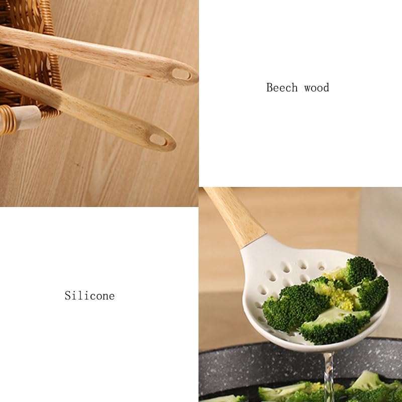 Silicone Spatula & Soup Spoon Set with Wooden Handles