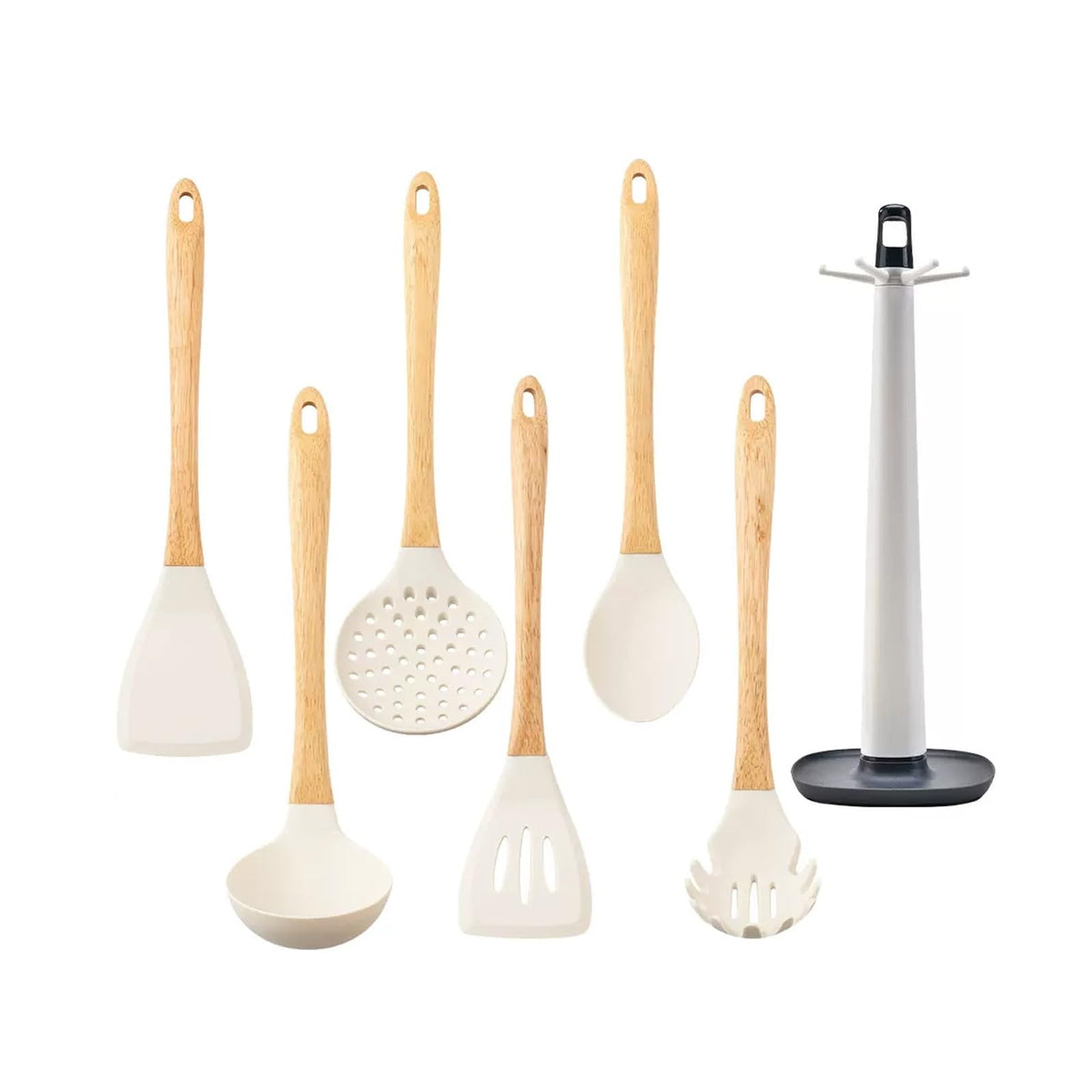 7-Piece Heat-Resistant Silicone Cooking Utensil Set with Rotating Stand