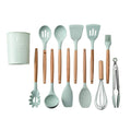 12-Piece Silicone Cooking Utensil Set with Wooden Handles