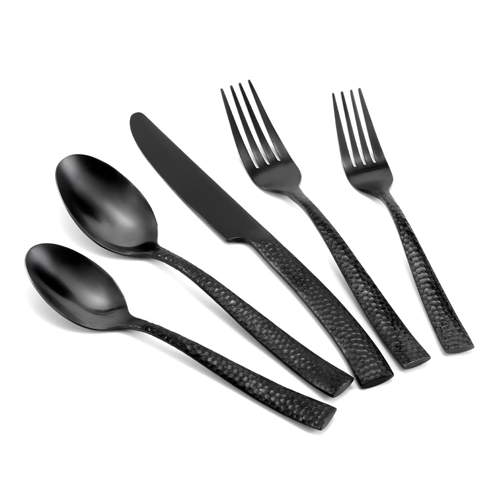 Hand-Forged Hammered Stainless Steel Flatware Set