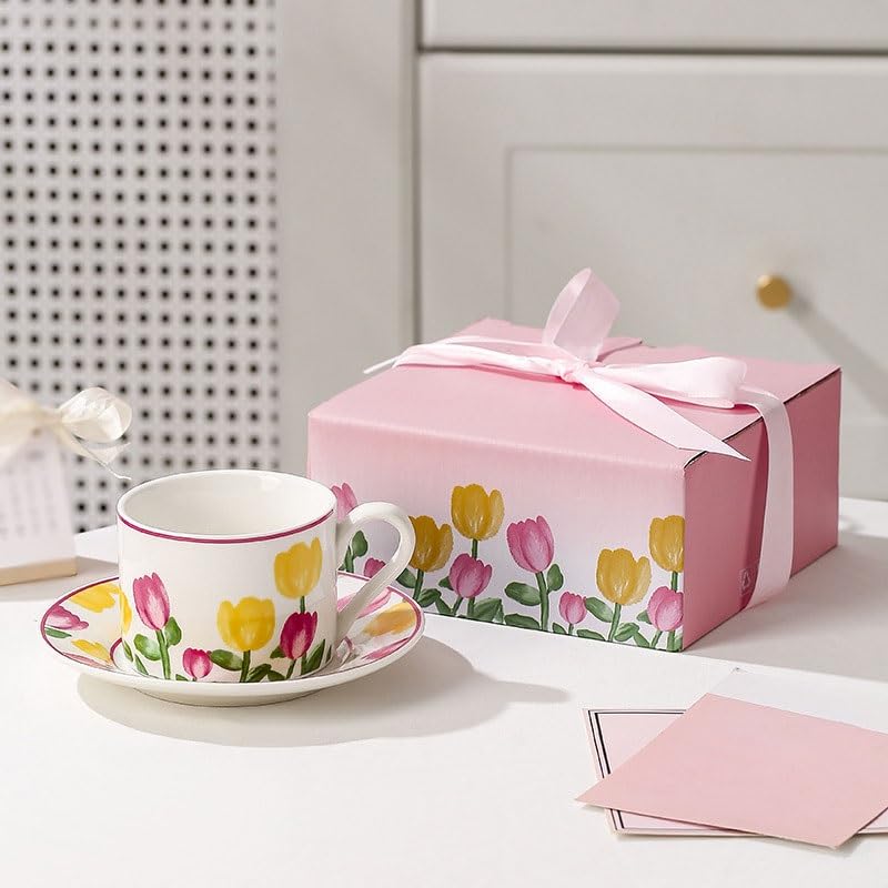 Hand-Painted Ceramic Coffee Cup & Saucer Set