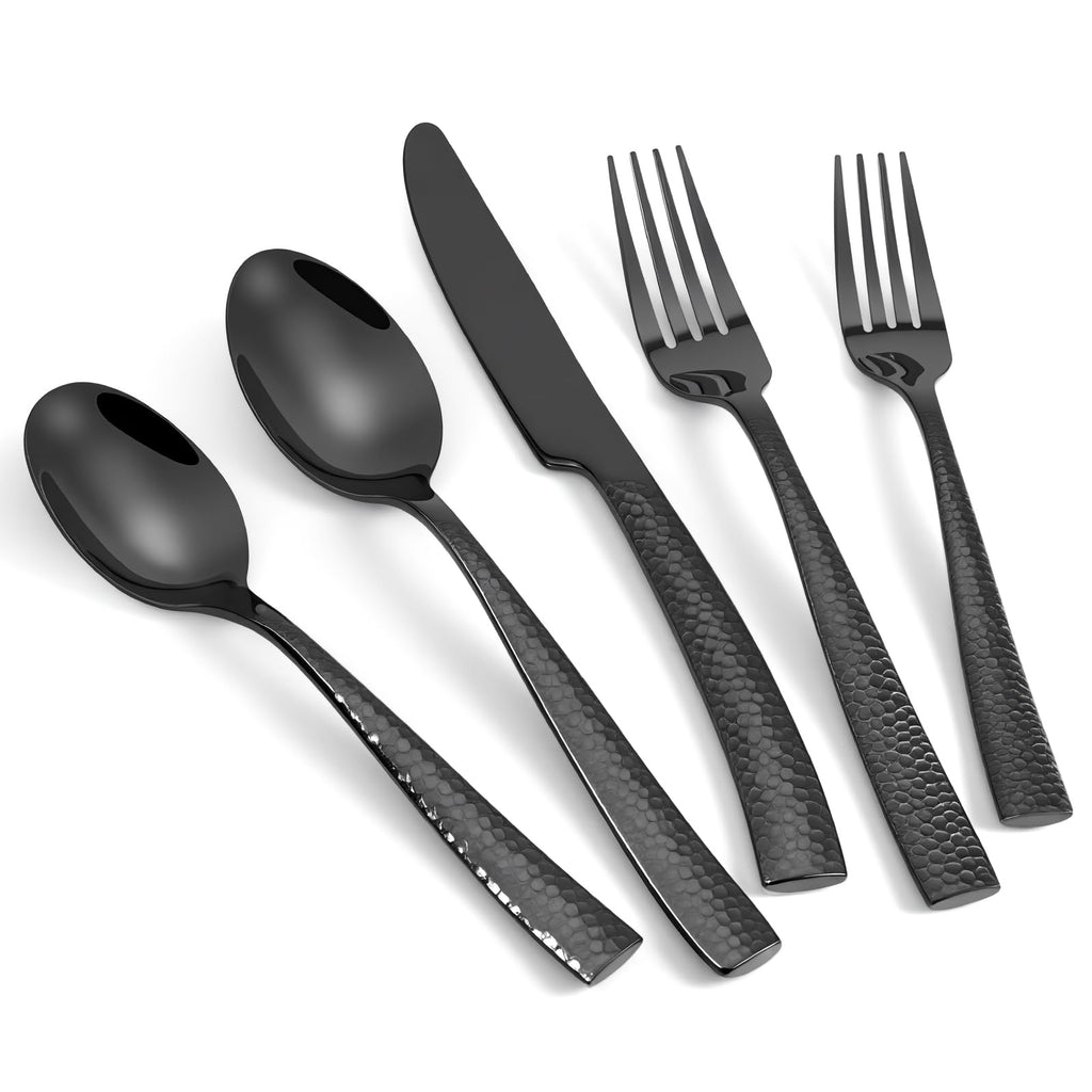 Hand-Forged Hammered Stainless Steel Flatware Set