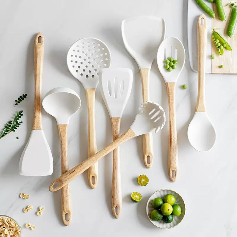7-Piece Heat-Resistant Silicone Cooking Utensil Set with Rotating Stand