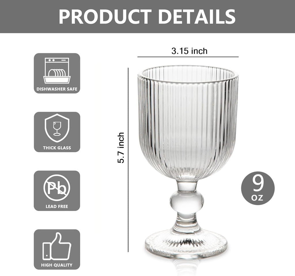 4-Piece Vintage Ripple Wine Goblet Set