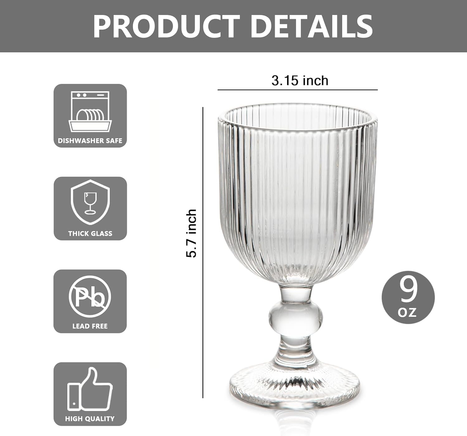 4-Piece Vintage Ripple Wine Goblet Set