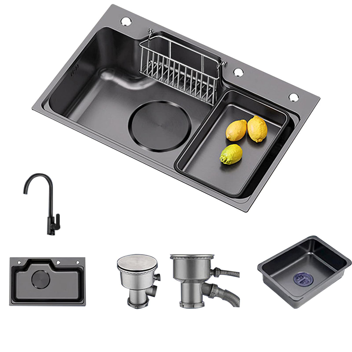 304 Stainless Steel Single-Bowl Kitchen Sink with Drain Strainer
