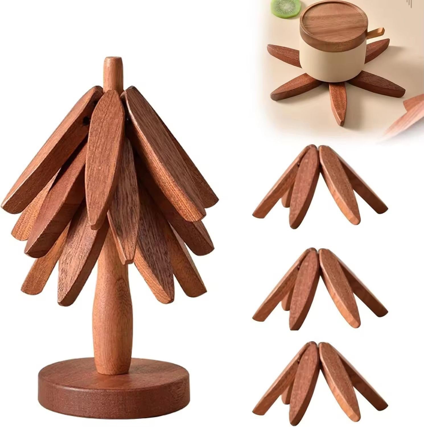 Wooden Tree-Shaped Trivet Set for Hot Dishes