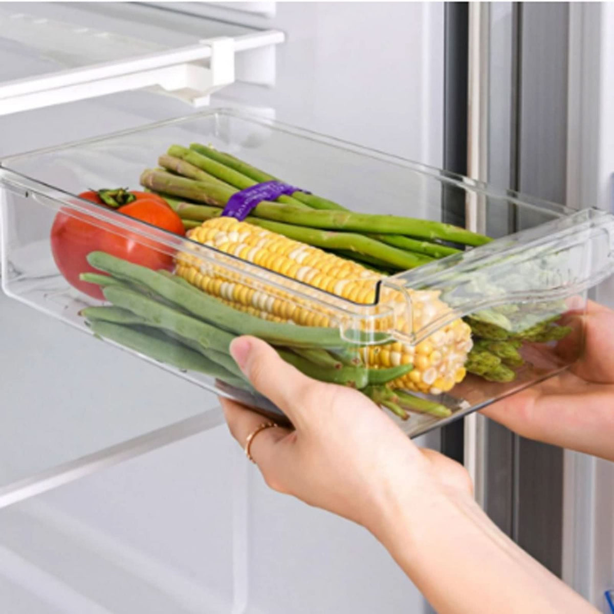 Transparent Slide-Out Refrigerator Storage Drawer