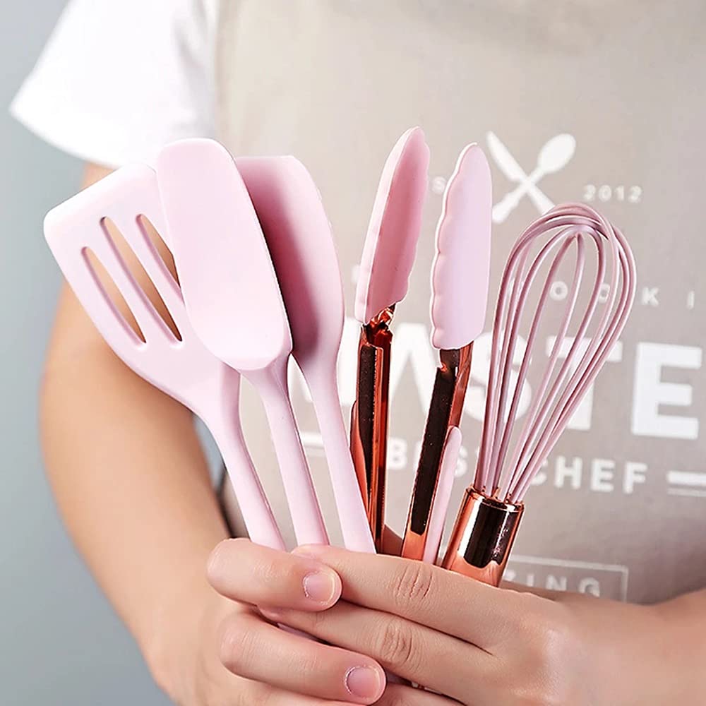 8-Piece Silicone Cooking Utensil Set with Rose Gold Handles