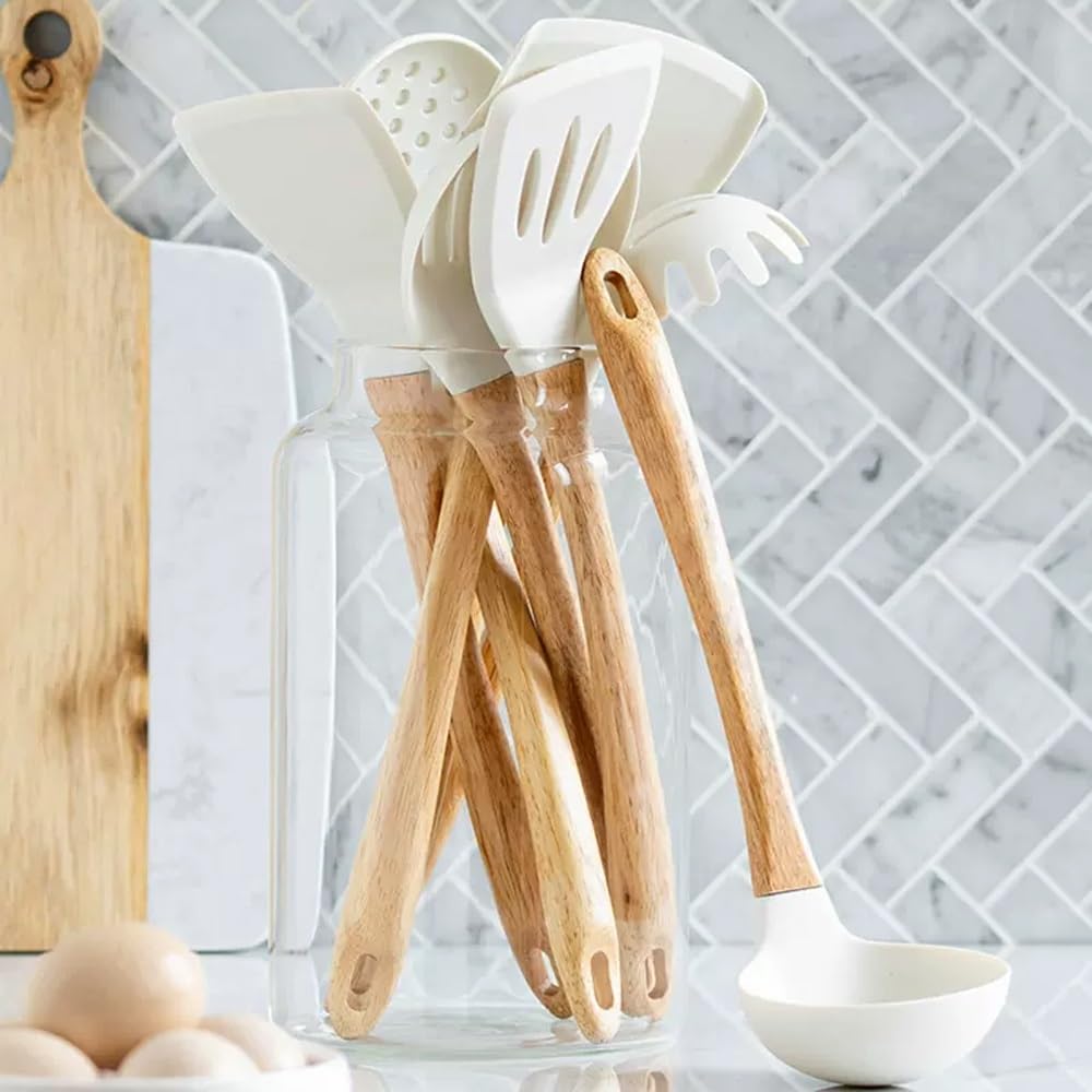 7-Piece Heat-Resistant Silicone Cooking Utensil Set with Rotating Stand