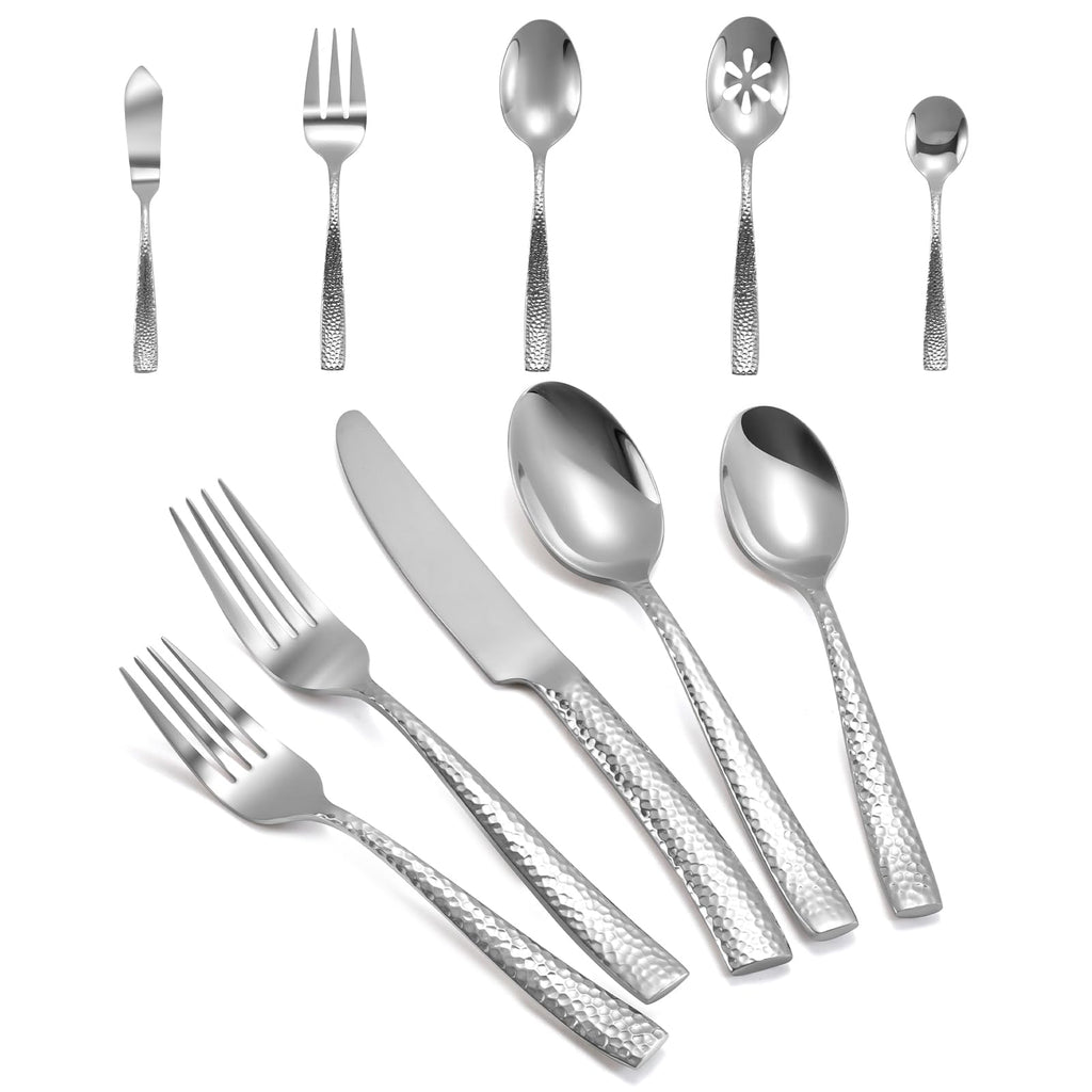 Hand-Forged Hammered Stainless Steel Flatware Set