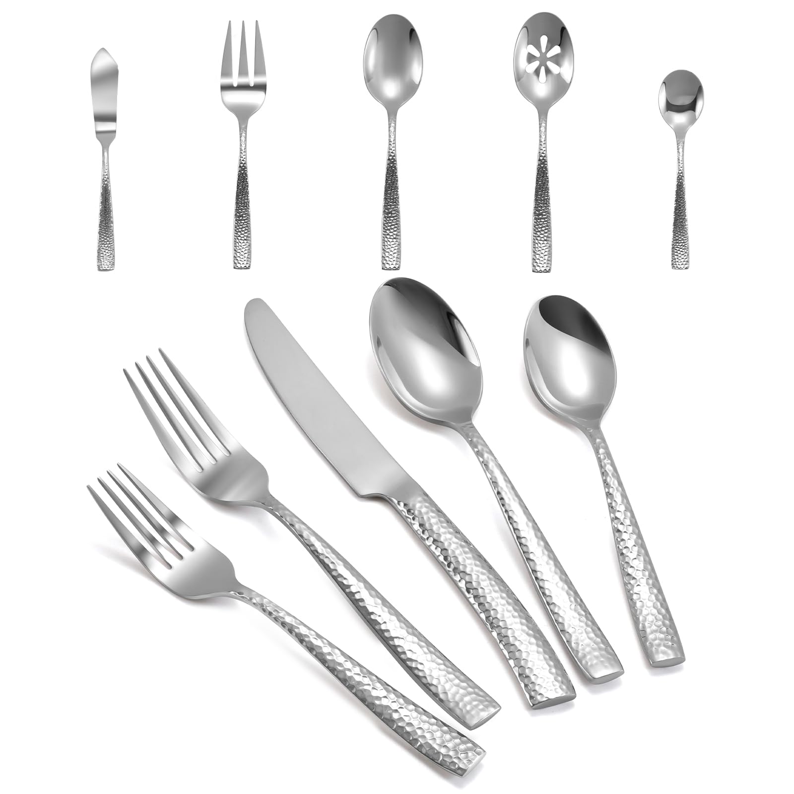 Hand-Forged Hammered Stainless Steel Flatware Set