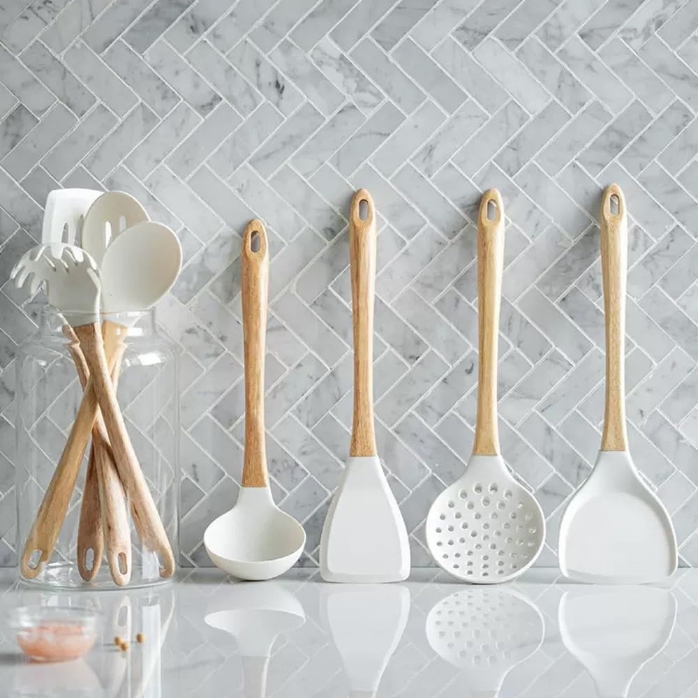 7-Piece Heat-Resistant Silicone Cooking Utensil Set with Rotating Stand