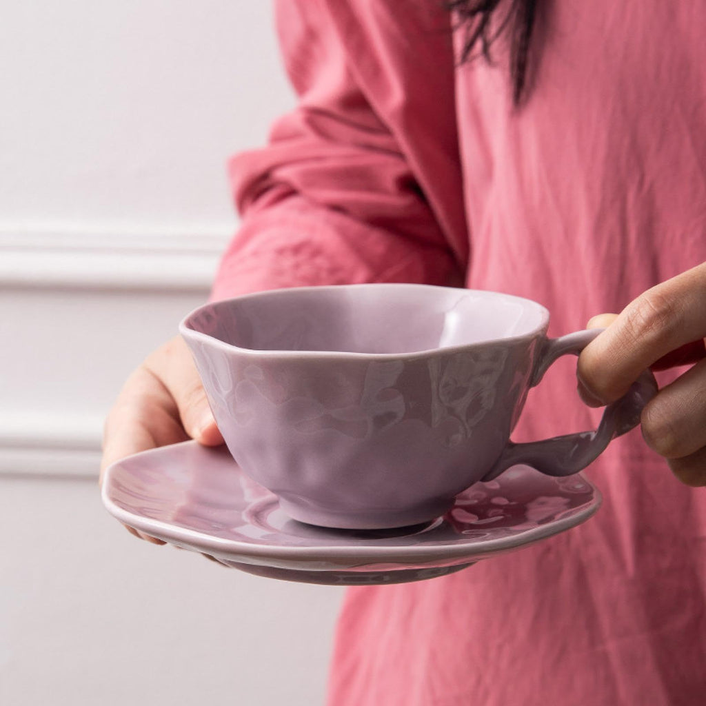 360ml Irregular Ceramic Coffee Cup & Saucer Set