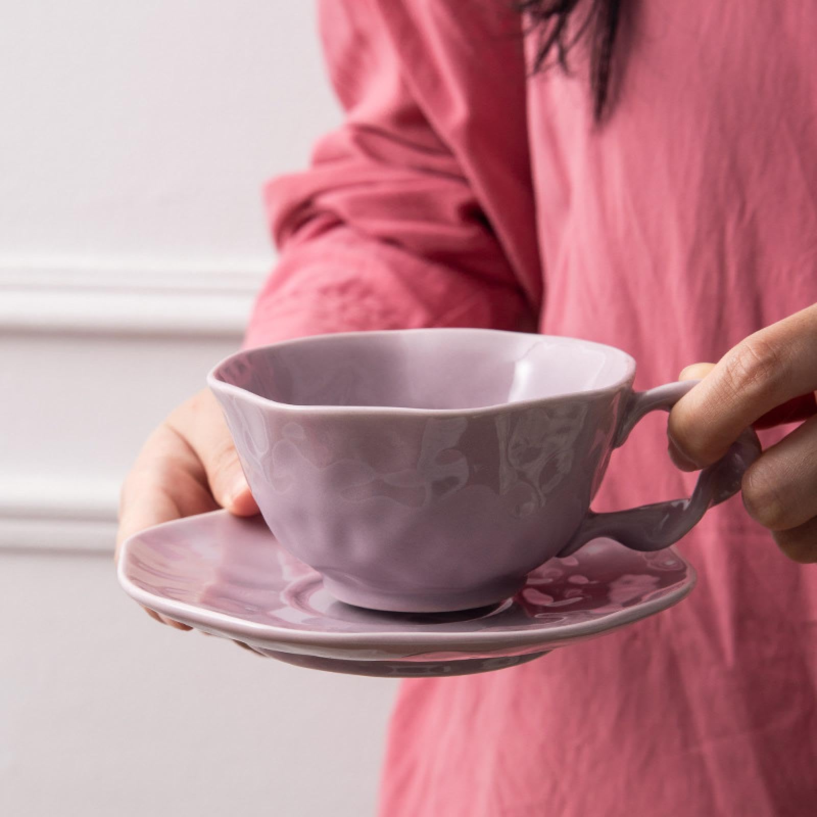 360ml Irregular Ceramic Coffee Cup & Saucer Set