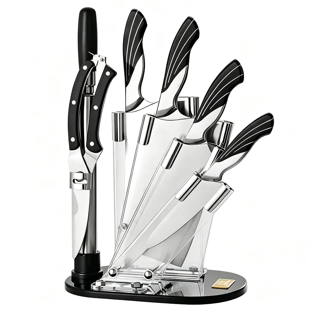 Damascus Kitchen Knife Set with Block