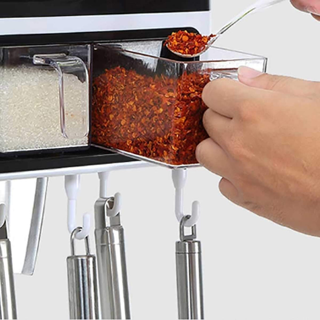 Wall-Mounted 4-Jar Spice Organizer Rack