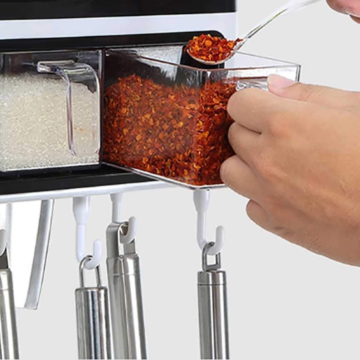 Wall-Mounted 4-Jar Spice Organizer Rack