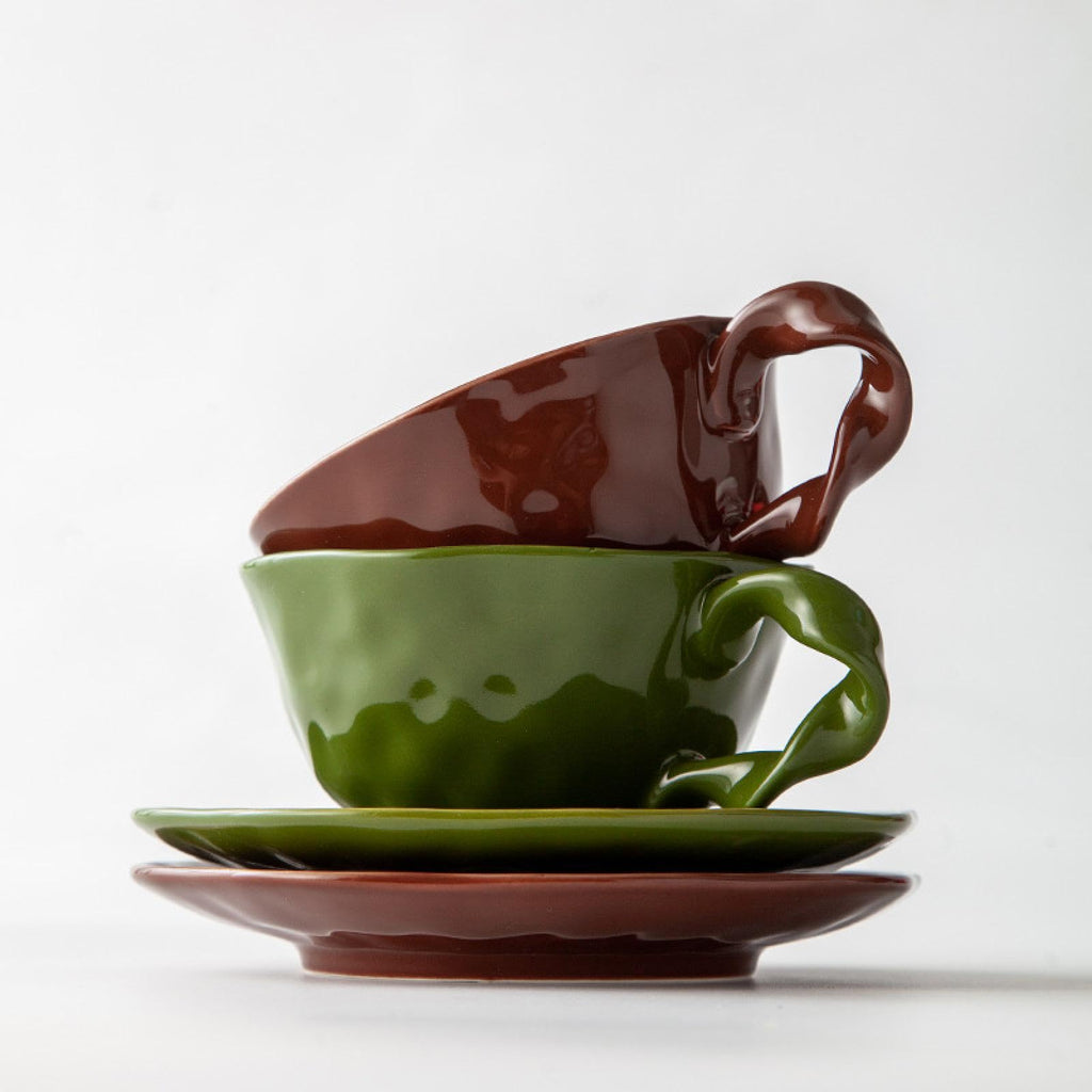360ml Irregular Ceramic Coffee Cup & Saucer Set