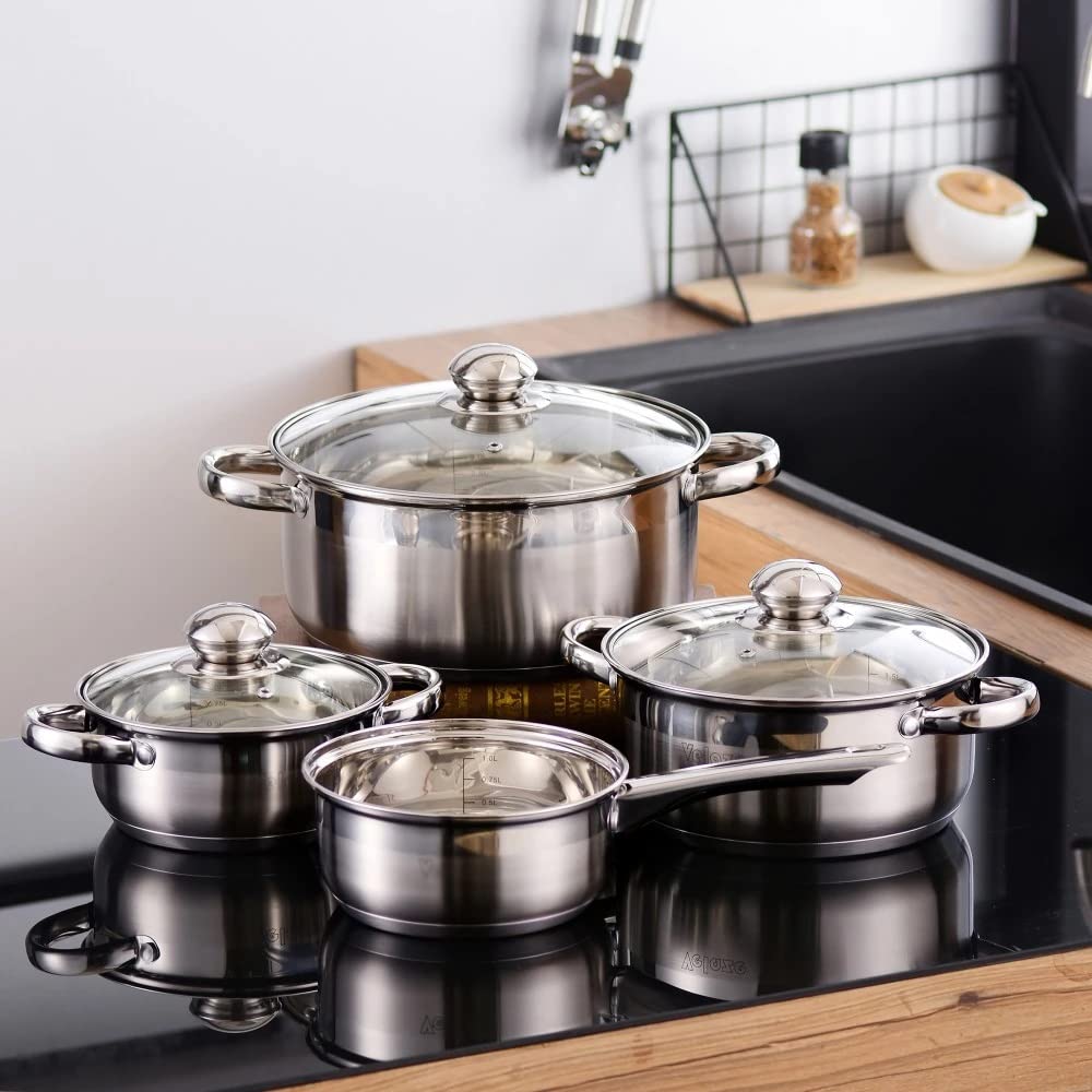 7-Piece Stainless Steel Cookware Set with Glass Lids