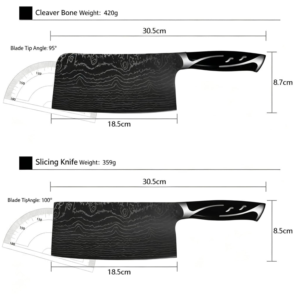 Damascus Kitchen Knife Set, 7 Piece Chef Knives Rotating Block for Cooking