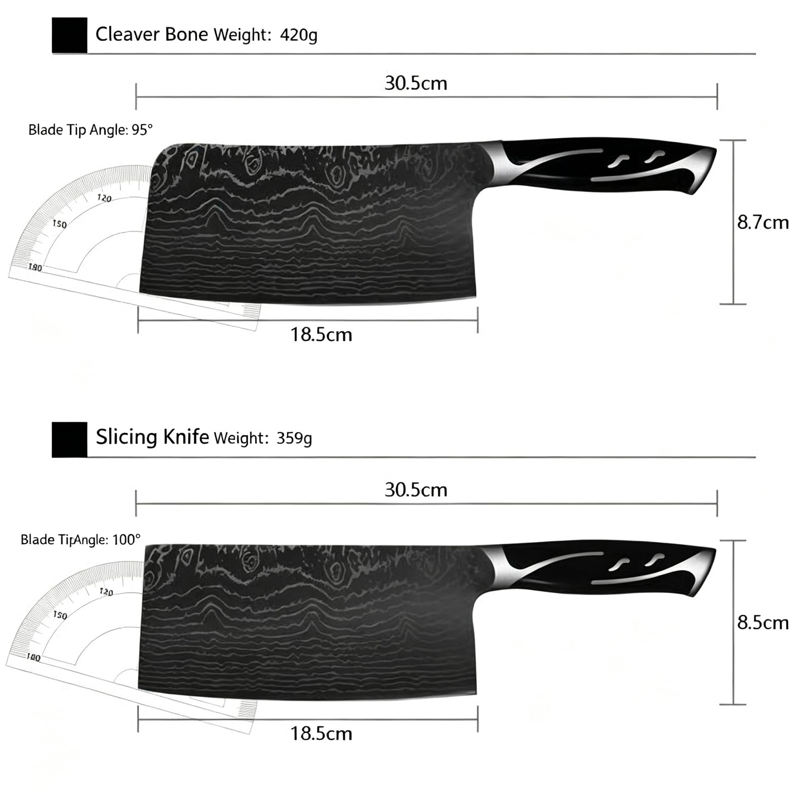 Damascus Kitchen Knife Set, 7 Piece Chef Knives Rotating Block for Cooking