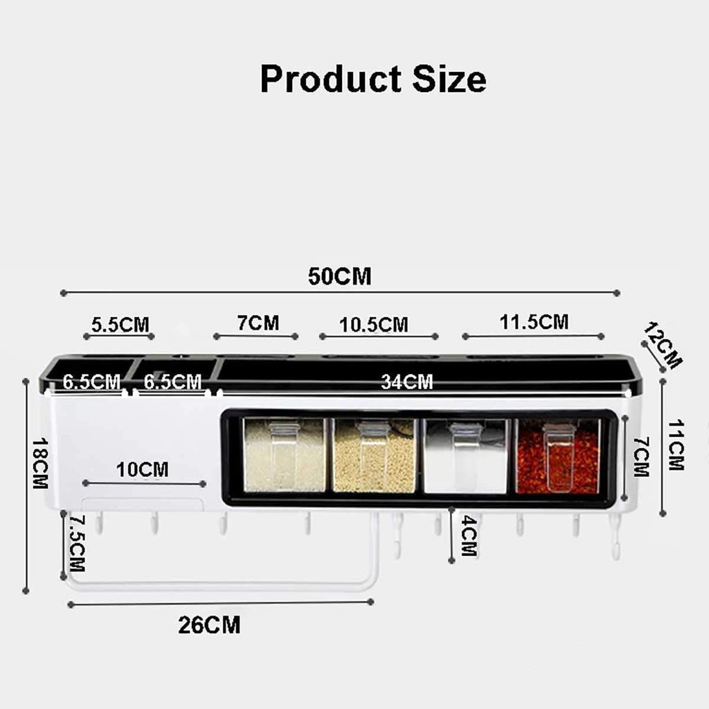 Wall-Mounted 4-Jar Spice Organizer Rack