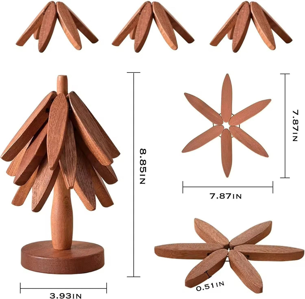 Wooden Tree-Shaped Trivet Set for Hot Dishes