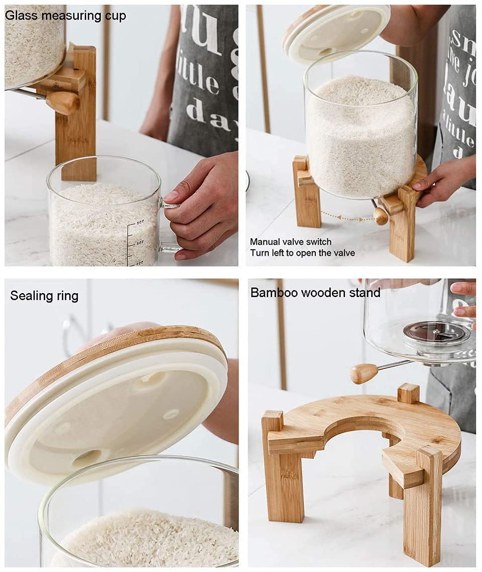 8L Glass Flour & Grain Storage Container with Measuring Cup