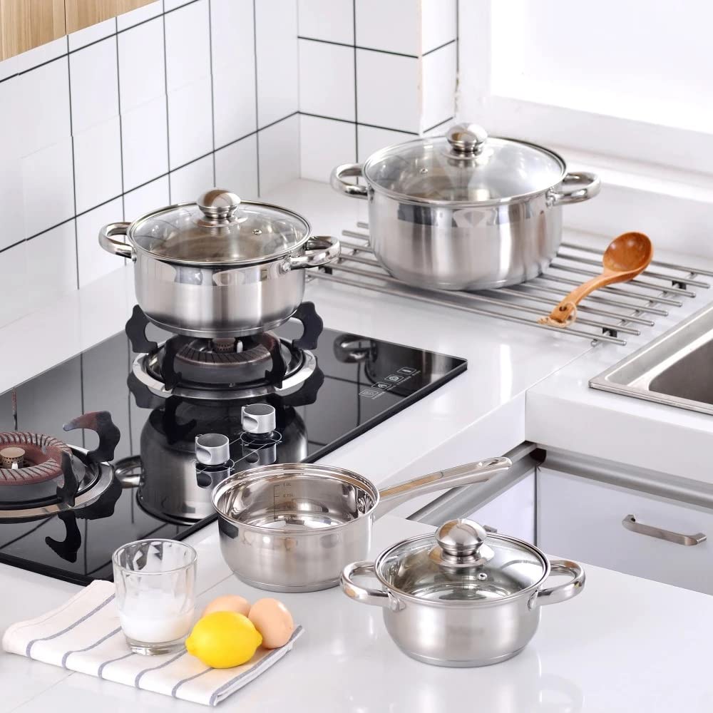 7-Piece Stainless Steel Cookware Set with Glass Lids