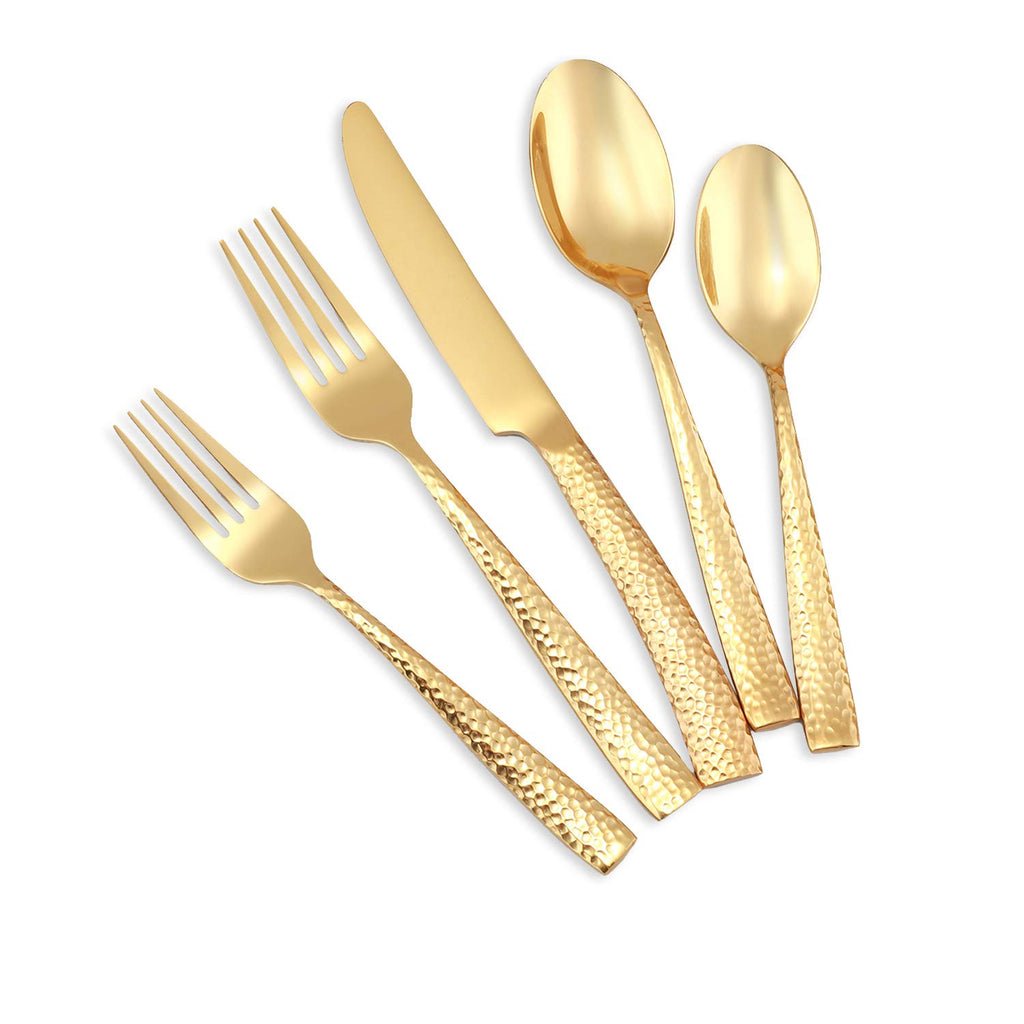 Hand-Forged Hammered Stainless Steel Flatware Set