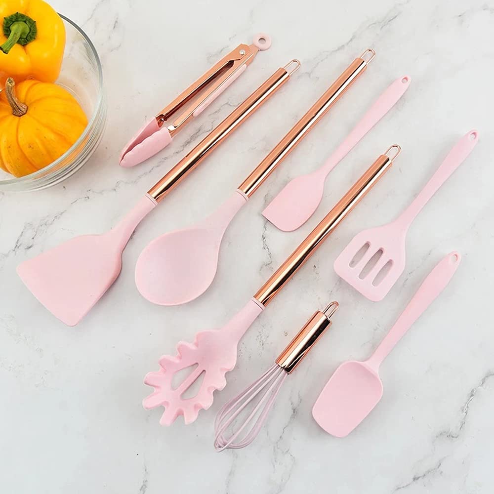 8-Piece Silicone Cooking Utensil Set with Rose Gold Handles